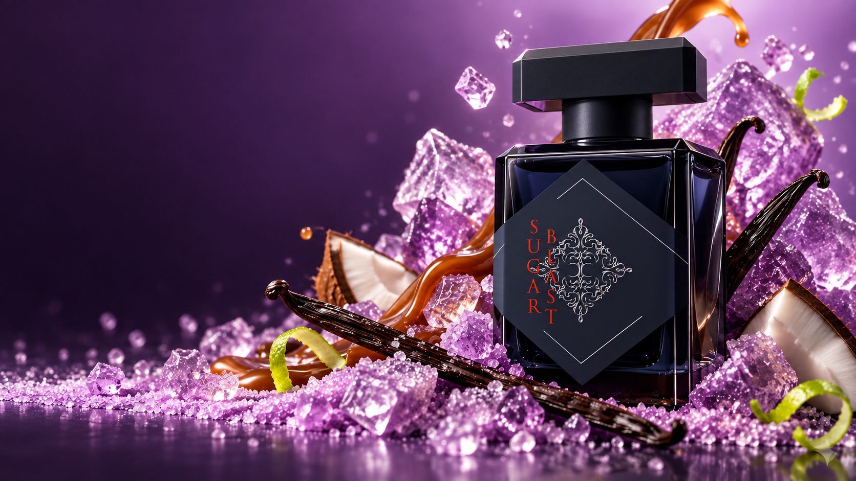 Sugar Beast fragrance bottle with vanilla and coconut