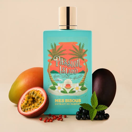 Mes Bisous Passion Island bottle with mango, passion fruit, and currants